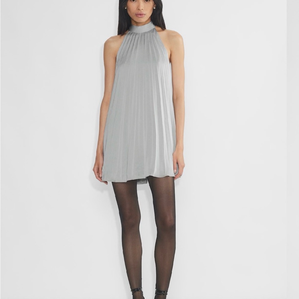 Aritzia Silver Pleated Halter Mini Dress